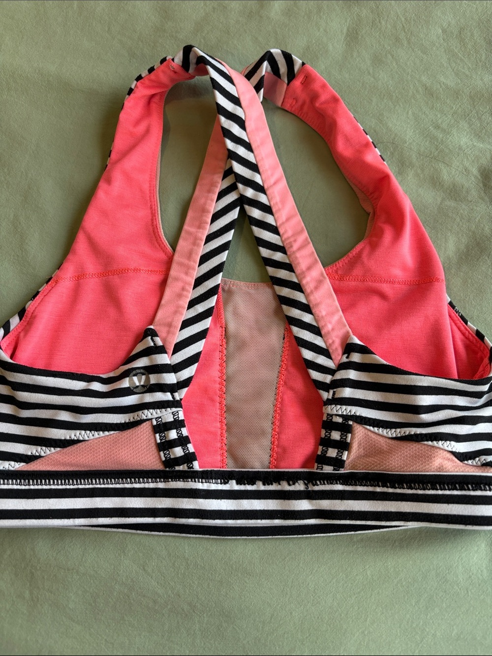 lululemon athletica Coral Pink & Black-White Stripe Sports Bra
